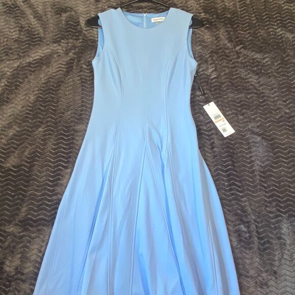 Calvin Klein Sleeveless Light Blue Fit & Flare Midi Dress Womens size 2 - Picture 1 of 9